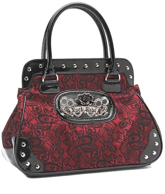 Rock Rebel Black and Red Lacey Handbag