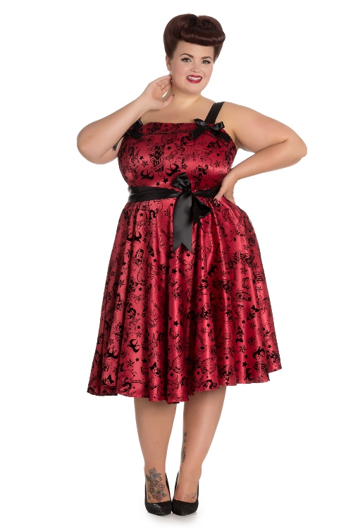 Hell Bunny Plus Size Gothic Red Tattoo Flock Rockabilly Dress [HB5105R ...