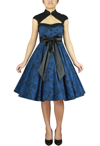 Plus Size Blue and Black Printed Archaize Pinup Dress [60943] - $69.95 ...