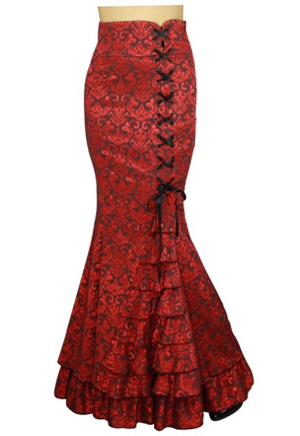 Plus Size Jacquard Red Gothic Fishtail Ruffles Skirt [61054] - $66.99 ...