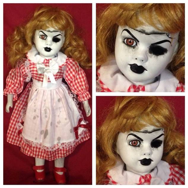 One Eyed Blonde Red & White Plaid Dress Creepy Horror Doll by Bastet2329