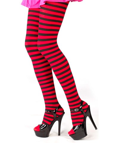Plus Size Opaque Black & Red Fairy Striped Tights [7471QBR