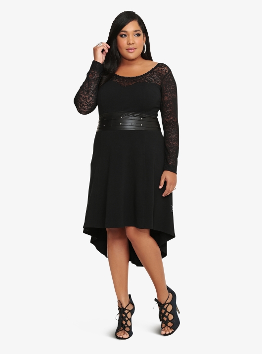 Tripp Plus Size Gothic Black Faux Leather and Lace Hi Lo Dress [CE1712X ...