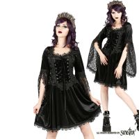 Sinister Gothic Plus Size Black Satin Lace & Tulle w Rosettes Long