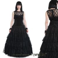 Sinister Gothic Plus Size Black Satin Lace & Tulle w Rosettes Long