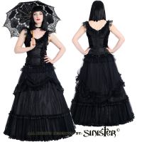 Sinister Gothic Plus Size Black Satin Lace & Tulle w Rosettes Long