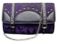 Dark Star Black and Purple Brocade Clutch Purse w Strap