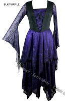 Dark Star Gothic Purple Bellsleeve Lace Cobweb Long Black & Purple Dress