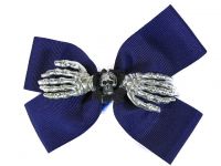 Hairy Scary Purple Double Bow Skull w Silver Skeleton Hands Skulleton Hair Clip