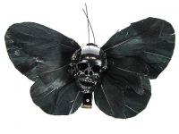 Hairy Scary All Black X Large Kahlovera Skull Butterfly Feather Hair Clip