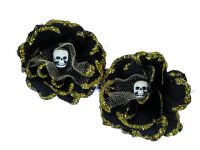 Hairy Scary Black w Gold Glitter Rosie the Reaper Skull Hair Clip Set