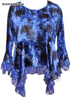 Dark Star Blue Gothic Velvet Lace Renaissance Bell Sleeve Top