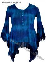 Dark Star Turquoise Dark Purple Gothic Georgette Renaissance Bell Sleeve Top