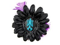 Nick's Bows Black & Purple Feather w Blue Torso Cameo Edgar Allen Poe Hair Clip