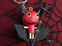 Devil w Black Cape and Pitchfork Woody Keychain